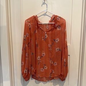 Love Stitch Floral Orange Sheer Women's Top